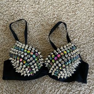Spike/bling bedazzled bra! Punk/rave/goth